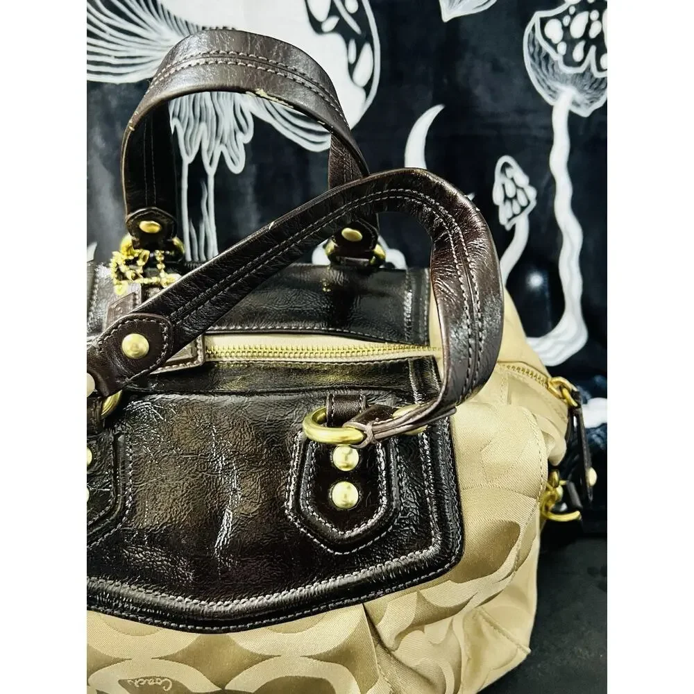 Coach Madison Audrey Op Art Khaki Brown Satchel 14294 Leather Trim Gold
